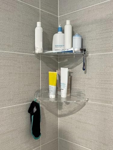 JiePai Adhesive Acrylic Corner Shower Caddy 2 Pack, Rustproof Bath Shelf - Image 4