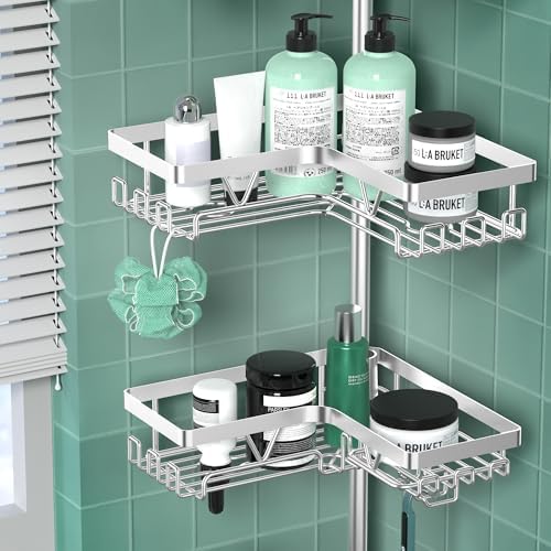 DAOYA Corner Shower Caddy Tension Pole 4 Tier Shower Caddy Organizer Silver - Image 4