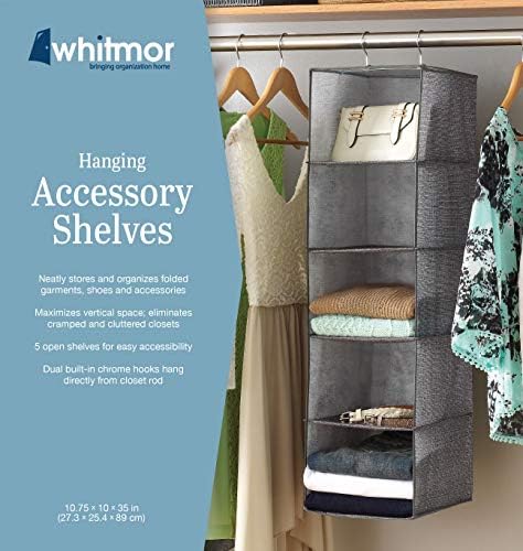 Whitmor Hanging Accessory Shelves 5 Open Sweater Shelves Crosshatch Gray - Image 4