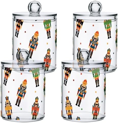 2 Pack Apothecary Jars Bathroom Christmas Nutcrackers Qtip Holder Dispenser - Image 2