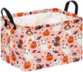 Pink Halloween Storage Basket for Girls, Pumpkin Ghost Bat Spider Design by MAIZMZ