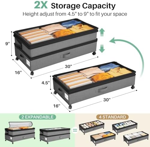 Kitstorack 4 Pack Height-adjustable Under Bed Storage - Image 3