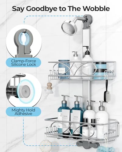 ODesign 2 Tier Aluminum Shower Caddy Rustproof Hanging Adjustable Silver - Image 4