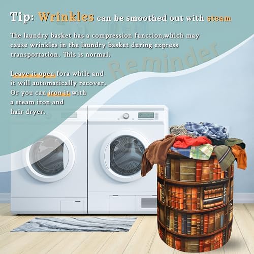Wooden Bookshelf Laundry Basket Oxford Cloth Foldable Hamper 18.9x16.5inch - Image 6