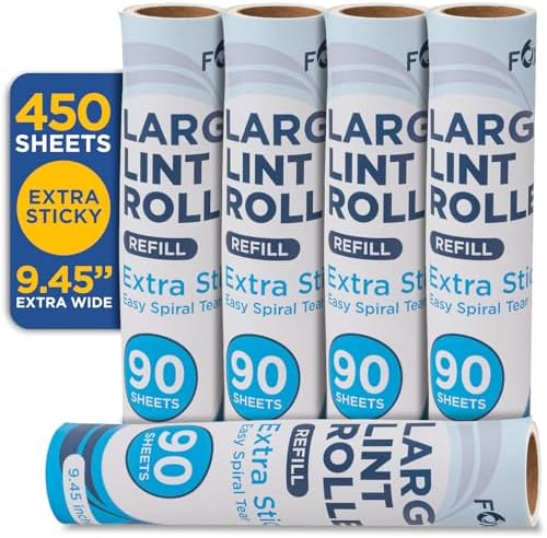 Fox Trot Large Lint Roller Refills, 9.45 inch Wide, 5 Pack, 450 Sheets by FoxTrotLiving
