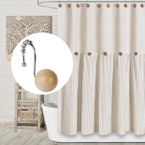Sunlit Boho Wood Beads Decorative Shower Curtain Hooks, Shower Curtain Rings - Image 6