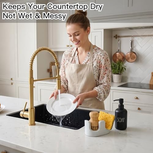 White Marble Sponge Holder for Kitchen Sink, 2-in-1 Sponge & Brush Holder - Image 7