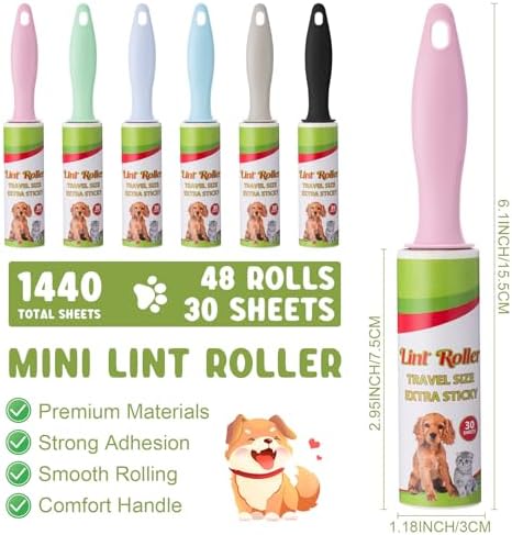 Hushee 48 Pcs Mini Lint Roller for Travel Size, Pet Hair Remover - Image 2
