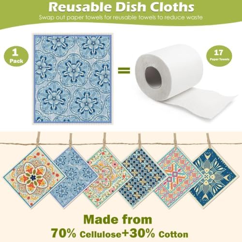6 Pcs Swedish Paper Cloths for Kitchen, Reusable Paper Towels Washable - Image 3