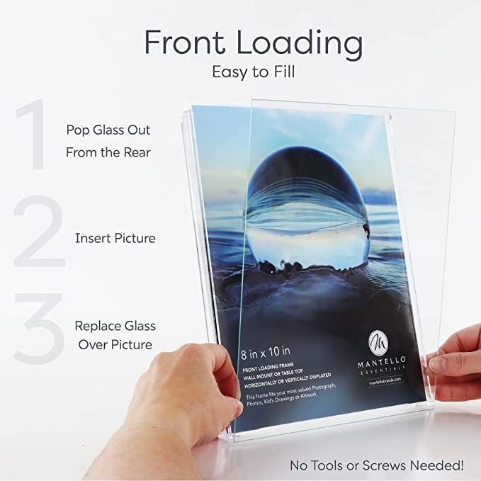 MANTELLO ESSENTIALS Front Loading Picture Frame Set - 6-Pack | 4x6, 5x7, 8x10, 8.5x11 (Clear, 8.5x11-6 Pack)
