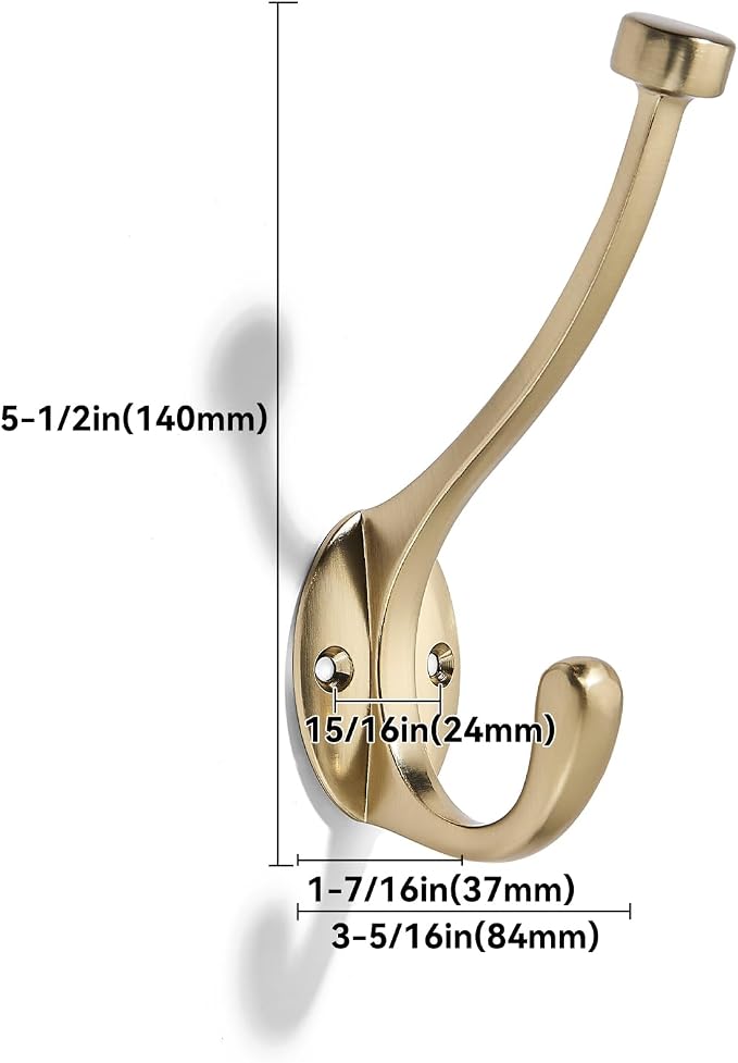 The 5 Pack 5-1/2 inch Champagne Bronze Coat Hook zinc Alloy mudroom Hooks is - Image 2