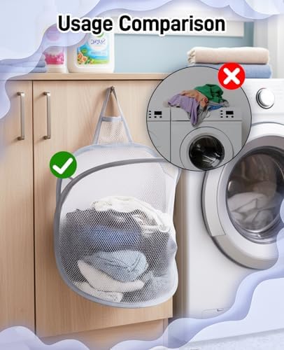 3 Pack Small Hanging Laundry Bag, Foldable Mini Mesh Laundry Hamper Basket - Image 6