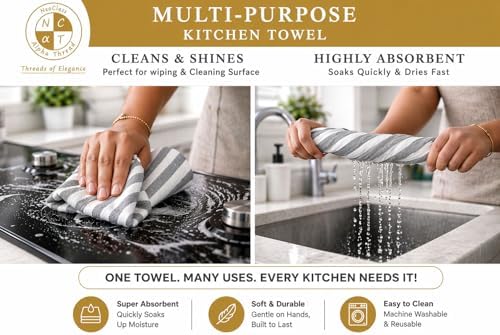 Pack of 6 Cotton Kitchen Towels Set, Dish Towels, Cleaning Rags, Kitchen Dish - Image 7