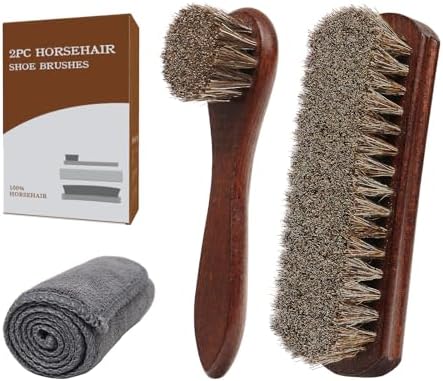 3-Piece 100% Horse Hair Shoe Brush Kit Premium Dauber Applicators Leather Care by Euvia