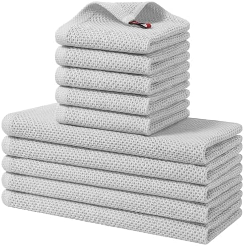 Homaxy 10 Pack 100% Cotton Kitchen Towels and Dishcloths Set, Light Gray by Homaxy