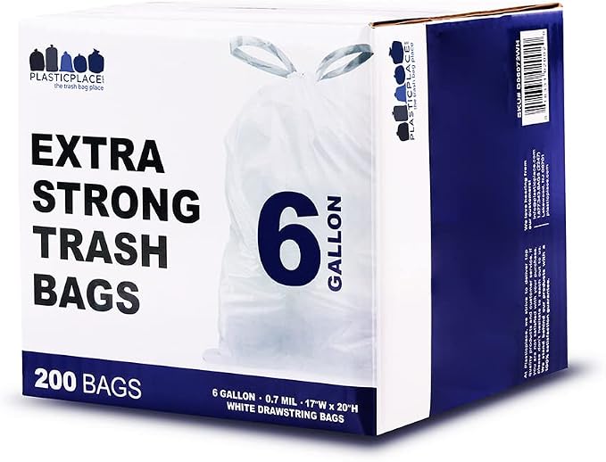 Plasticplace 6 Gallon Trash Bags White Drawstring Garbage Can Liners, 17” x 20” - Image 10