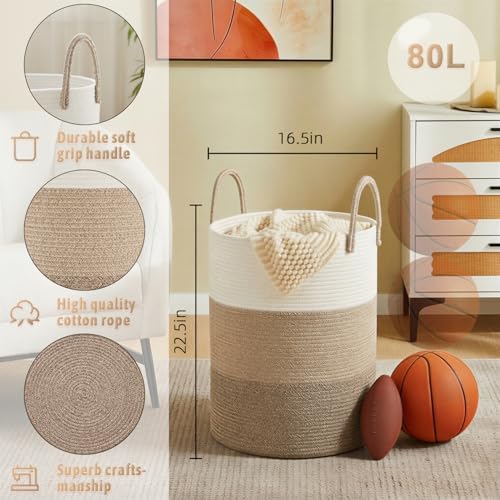 Artfeel Laundry Basket, Woven Cotton Rope Laundry Hamper, 80L - Image 6