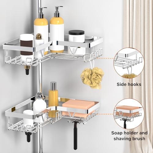 KEGII Corner Shower Caddy Tension Pole, Bathroom Storage Shelf - Image 3