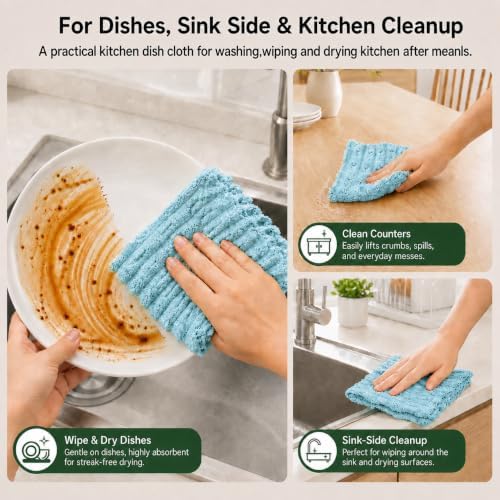 kimteny Microfiber Dish Cloths for Washing Dishes 18 Pack, Lake Blue - Image 6