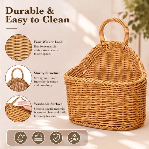 4 Pcs Hanging Wicker Baskets for Wall, - Image 4