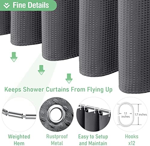 Dynamene Extra Long Waffle Shower Curtain 256GSM Fabric 72x96 Charcoal Grey - Image 4