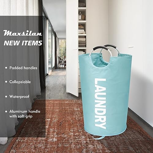 Maxsilan 125L X-Large Laundry Basket Bag, Collapsible Hamper, Light Blue - Image 2