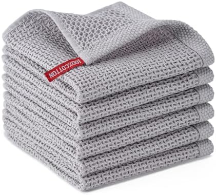 Kitchen Towels 6-Pack Kitchen Dish Cloths, 100% Cotton, 12x12 In, Light Grey by BOOMIBOO