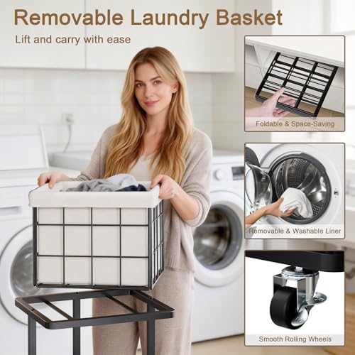 120L Vertical Laundry Sorter, 3 Tier Metal Rolling Laundry Basket - Image 4