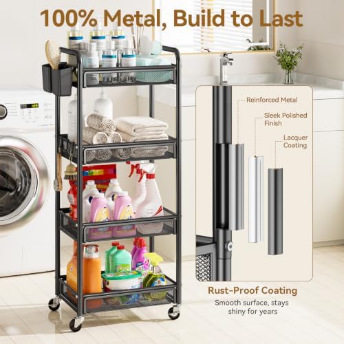 YASONIC 4 Tier Rolling Cart – Rolling Storage Cart - Image 3