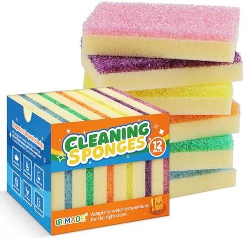 UNIMADE Scrub Sponge, Temperature Responsive Dual-Sided Cleaning Sponges by Unimade