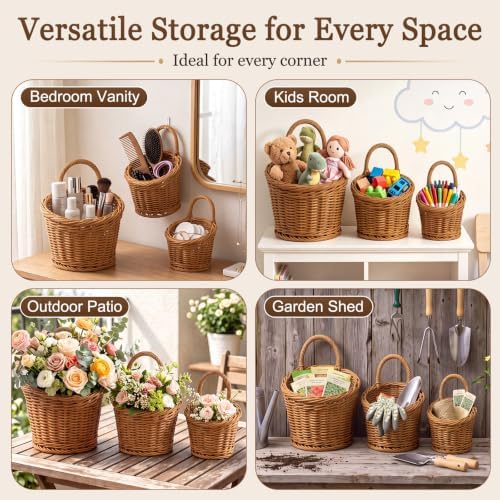 3 Pack Wicker Hanging Basket - Image 5