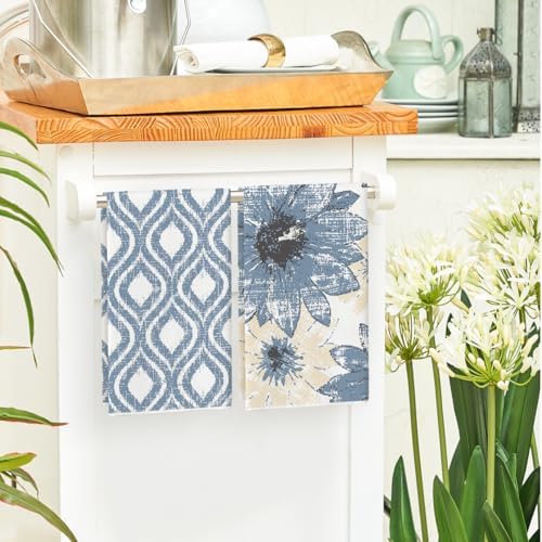 Artoid Mode Blue Floral Leaves Boho Kitchen Towels Dish Towels, 18x26 Inch - Image 4