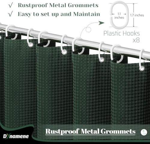 Dynamene Stall Waffle Shower Curtain 256 GSM Heavy Fabric 48x72 Dark Green - Image 4