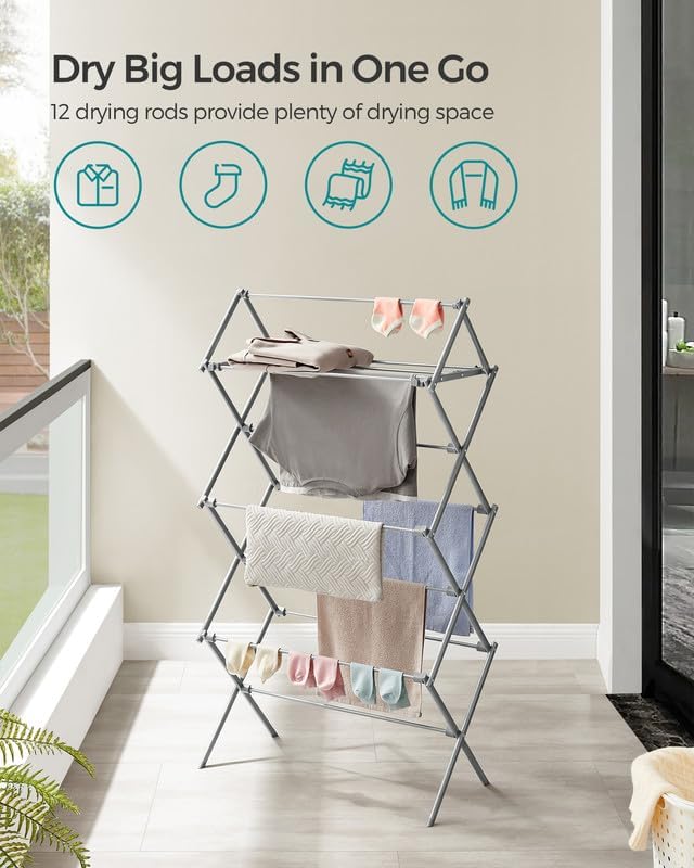 SONGMICS Foldable Clothes Drying Rack, Laundry Drying Rack, Clothes Airer - Image 3