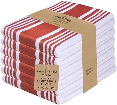 Urban Villa Kitchen Towels Cotton Dish Towels 20”x30” Rust White by CottonTrends
