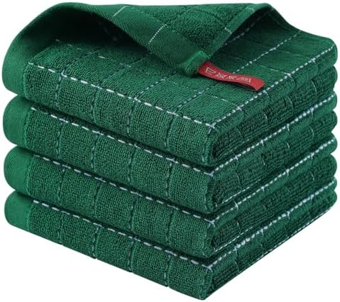 Homaxy 100% Cotton Terry Kitchen Dish Cloths, 4 Pack, Dark Green by Homaxy