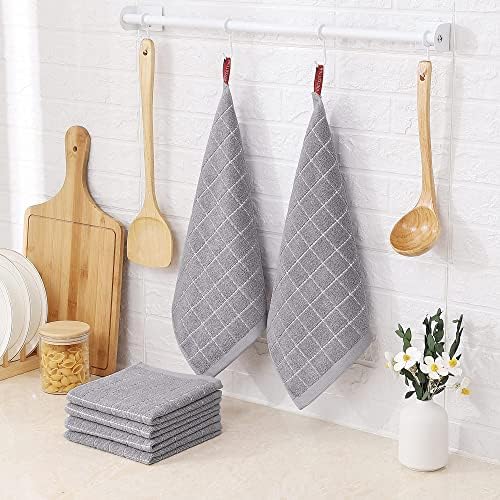 Homaxy 100% Cotton Terry Kitchen Dish Cloths, 4 Pack, Light Grey - Image 6