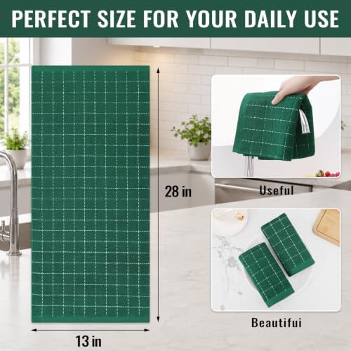 Kitinjoy 100% Cotton Terry Kitchen Towels, 13”x 28”, Dark Green - Image 4