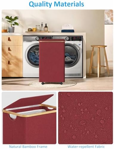 efluky Laundry Basket with Wheels, Tall Rolling Laundry Hamper with Lid and - Image 4