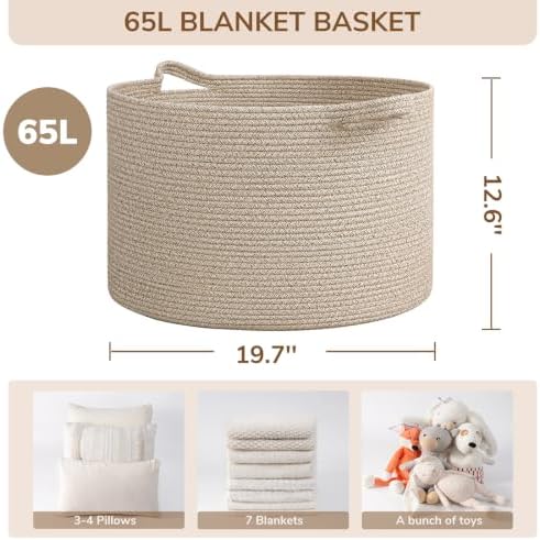 INDRESSME Large Woven Wicker Blanket Basket Living Room - Image 2