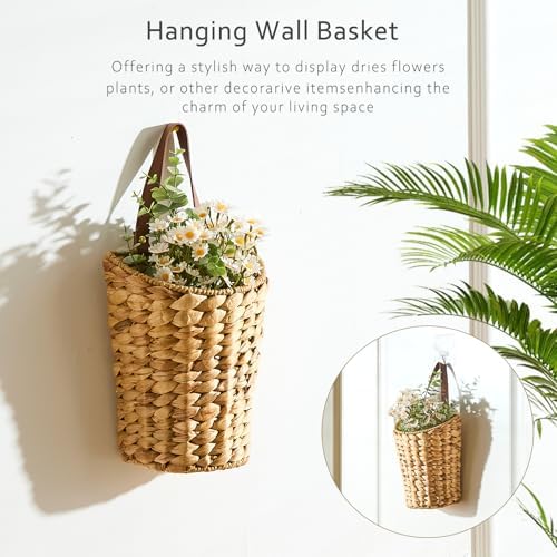 Handwoven Water Hyacinth Boho Front Door Basket - Image 3