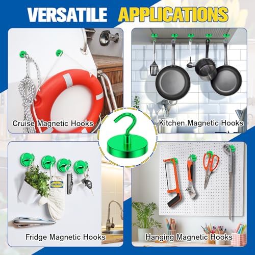 Grtard 8 Pcs Green Magnetic Hooks Heavy Duty, 120 LBS Strong Magnet Hooks - Image 4