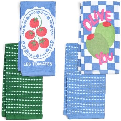 Ritz 4-Piece Kitchen Towel Set, Tomato & Olive Prints by RITZ
