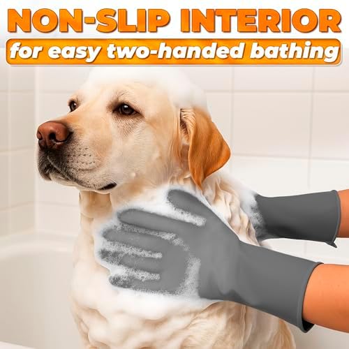 Cat and Dog Washing Gloves, 1 Pair, 11.6 in, Soft Silicone - Image 6