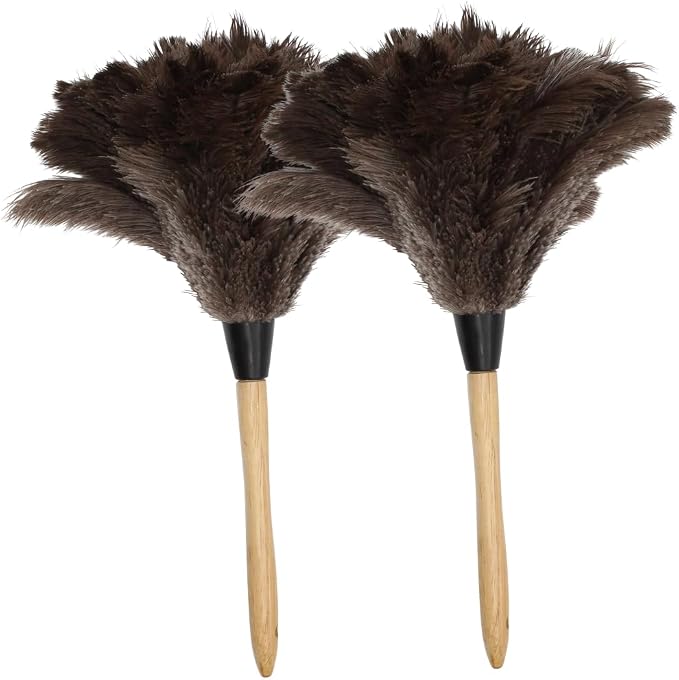 Ostrich Feather Duster with Wooden Handle 14" – Natural Reusable Feather Duster by SchumanFeathers