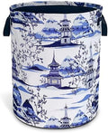Blue White Porcelain Chinoiserie Laundry Basket Oxford Cloth 18.9x16.5 Inch by Unknown