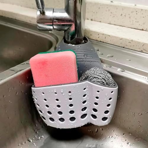 Hanging Sponge Holder for Kitchen Sink, Over Faucet Silicone Caddy by Reluen