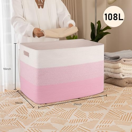 OIAHOMY 108L Extra Large Blanket Basket Dog Toy Basket Pink&White - Image 2