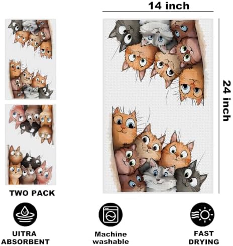 Jztco 2 Pcs Cute Cat Kitchen Towels, Cats Gifts Soft Absorbent Hand Towels - Image 2