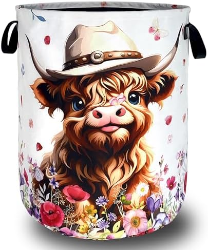 Cute Highland Cow Laundry Basket Foldable Oxford Cloth Cows Animal Laundry by Unknown